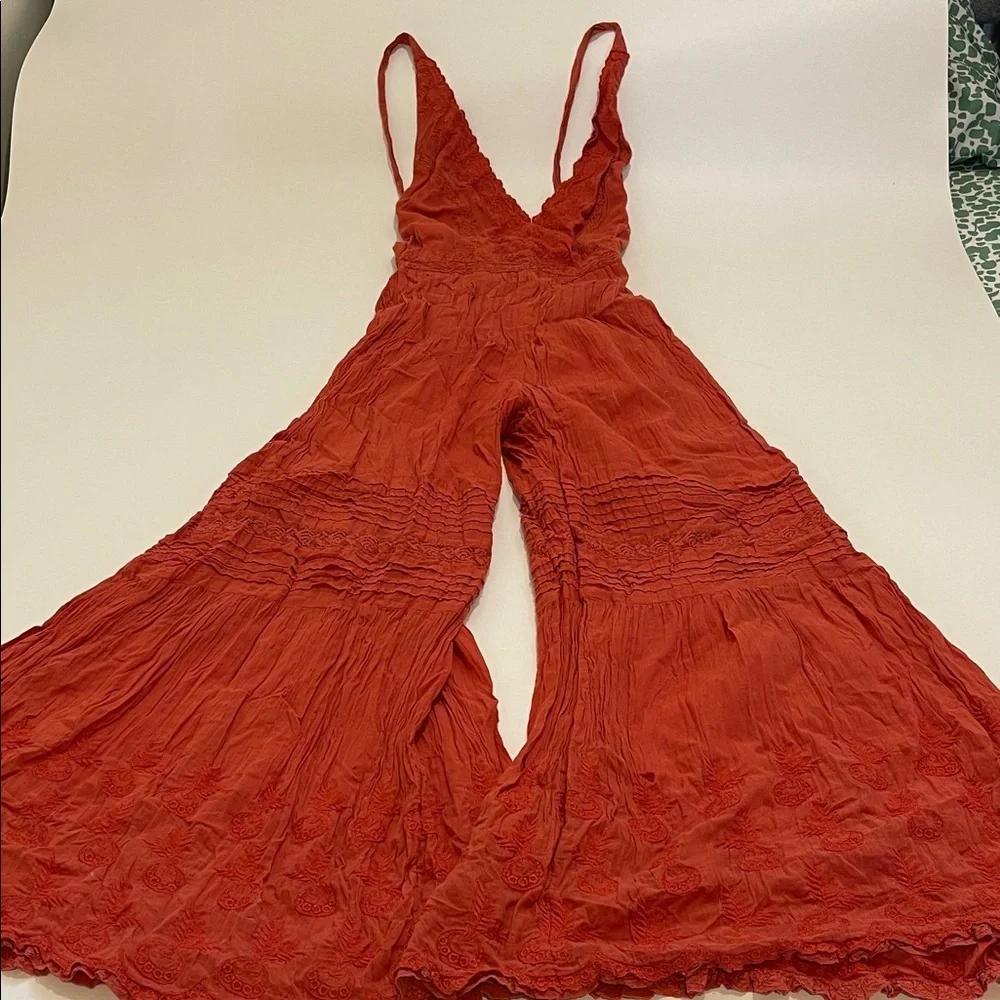 Free People Paloma Chic Rust Jumpsuit with Lace Detailing